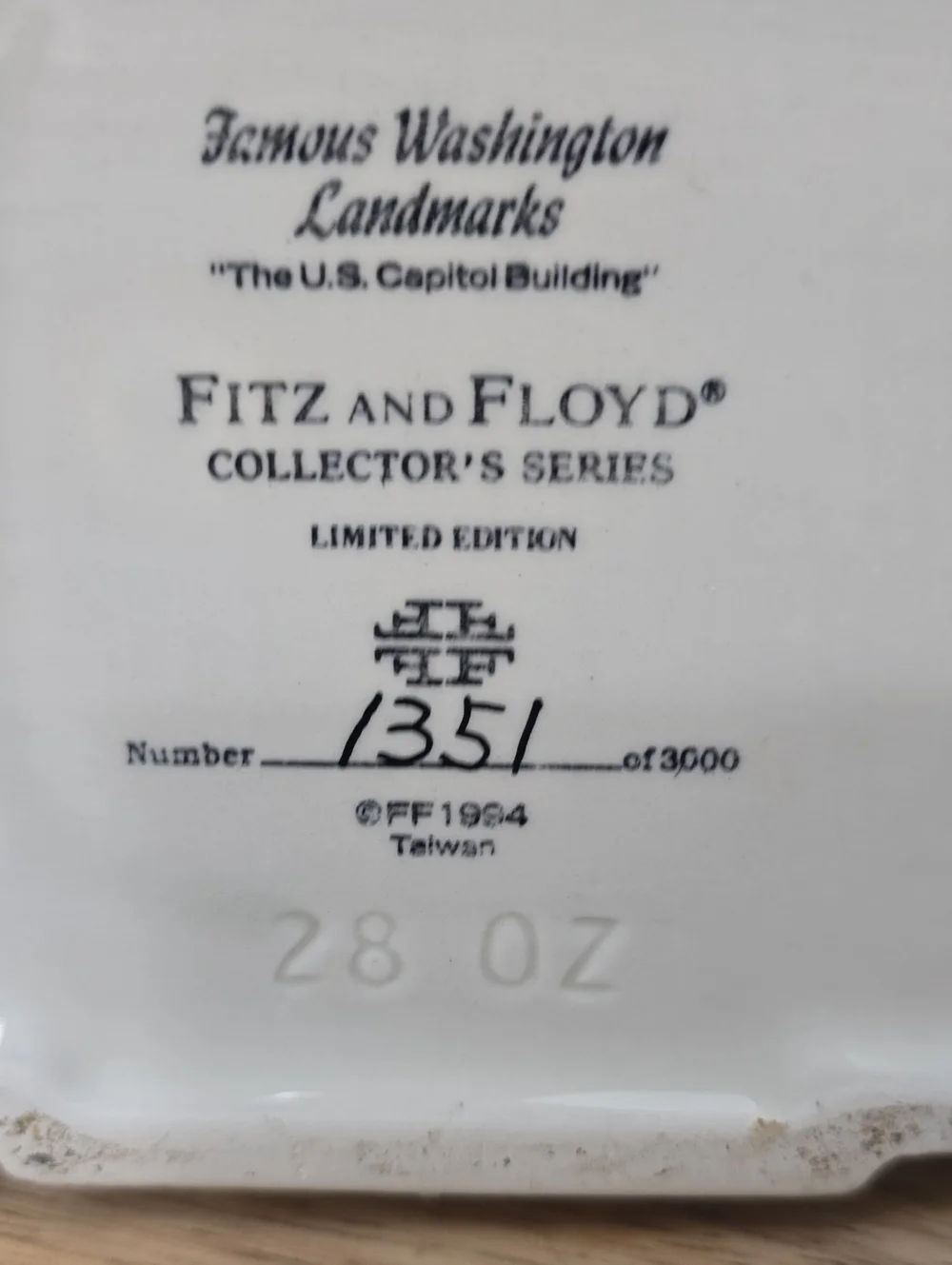 Fitz and Floyd White and Black Collector's Series Marked Base